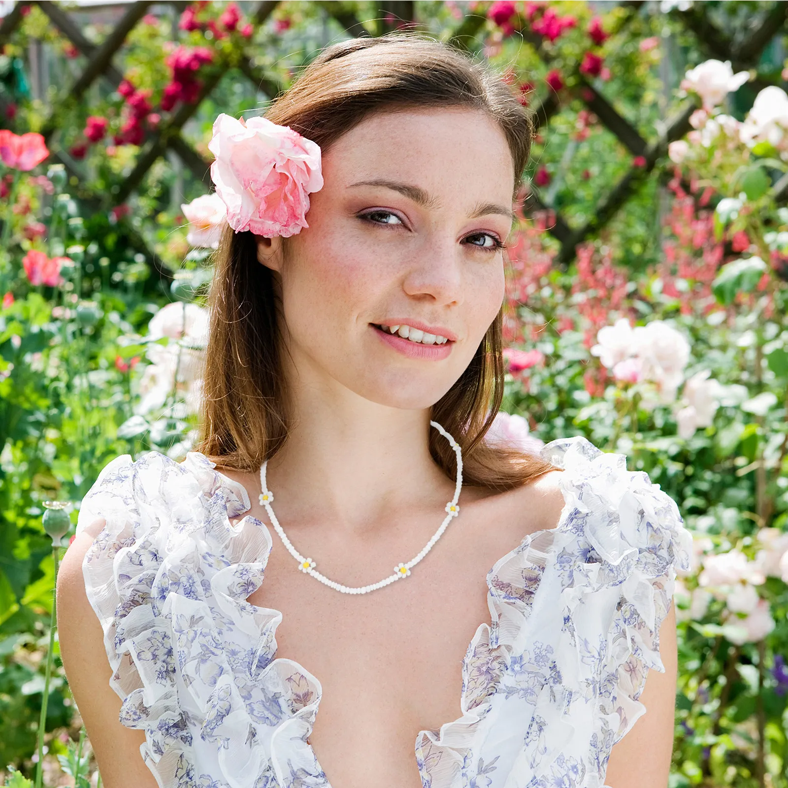 Collana con Perline Colorate Intrecciate a Mano, Elegante Catena alla Moda per Donna e Ragazza, Gioiello per Feste ed Eventi