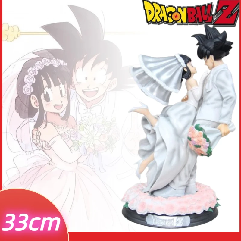 

33cm Pvc Anime Figure Dragon Ball Super Son Goku Chichi Figures White Wedding Dress Figurine Doll Model Toy Birthday Gifts