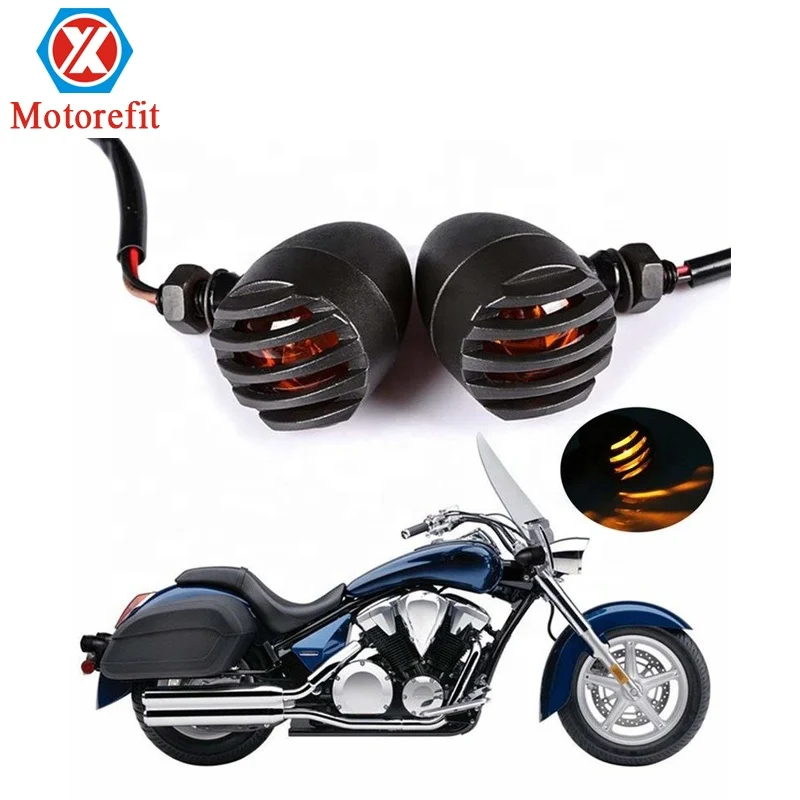 

2PCS Heavy Duty Motorcycle Turn Signals Bulb Indicators Blinkers Lights with Bullet Shape Amber Lens Front Rear Turn signal