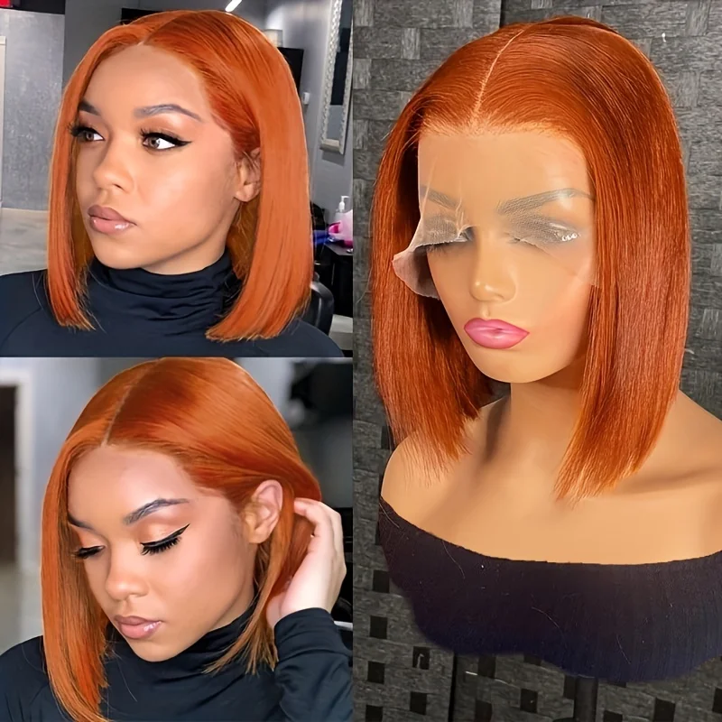 Orange Bob Wig Human Hair Straight Short Bob Lace Wig For Women Brazilian Preplucked Human Hair Wigs On Sale Clearance wigs