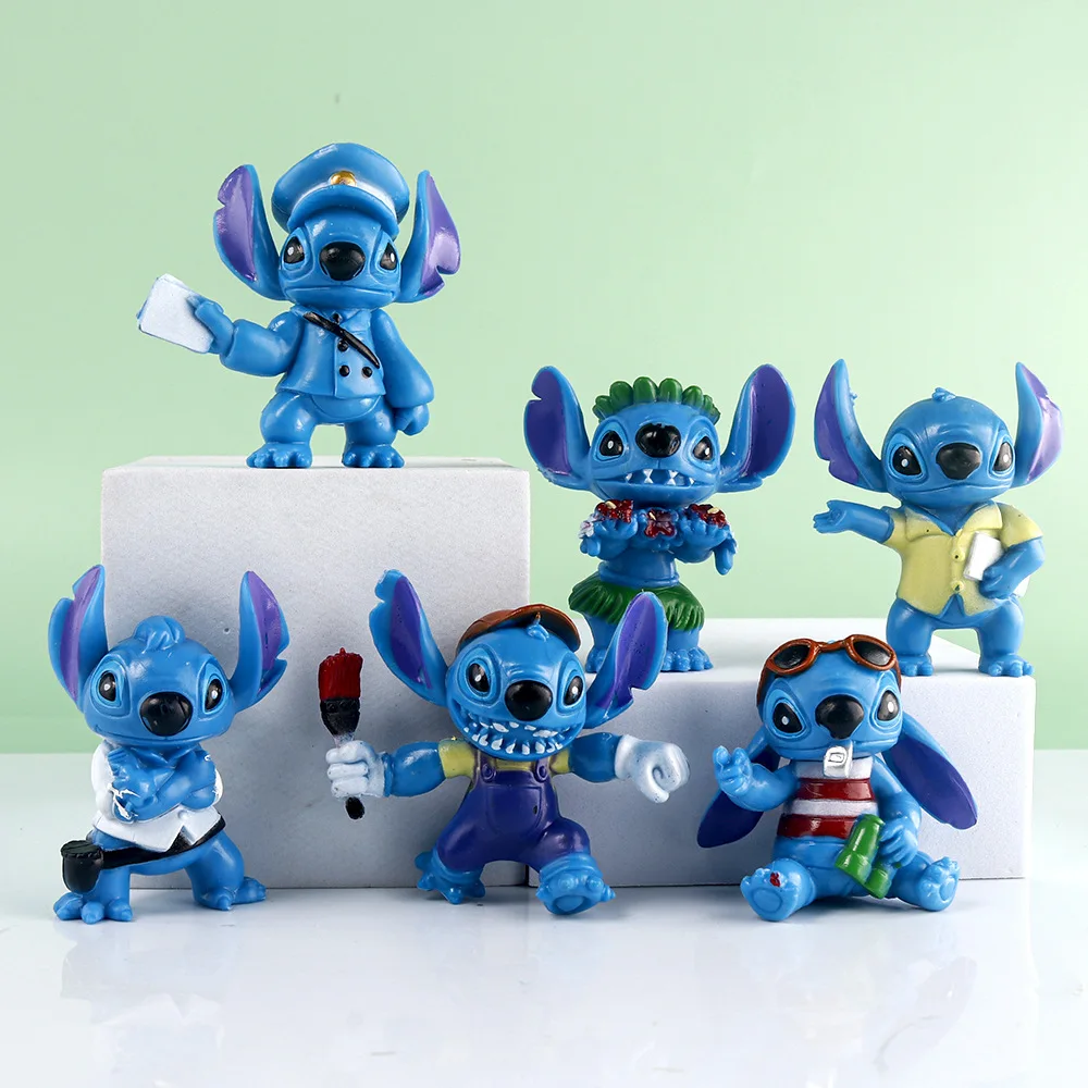 

6Pcs/set Disney Stitch Lilo & Stitch Animation Peripherals Stitch Seaweed Collection Trendy Action Figures Charm Toy Ornaments