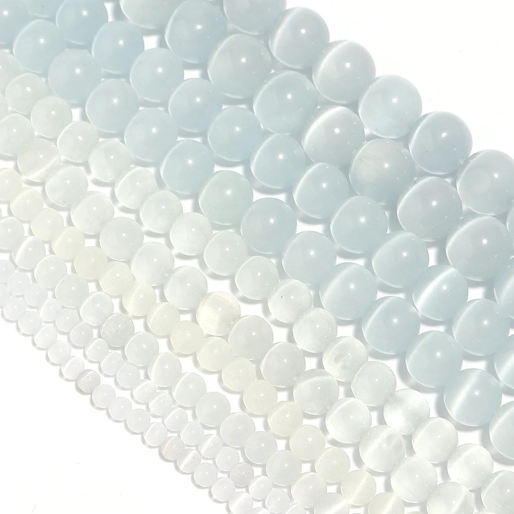 

4/6/8/10/12mm Jewelry Making DIY Bracelet 15" Strand Natural Moon Stone Beads White Cat Eye Round Loose Beads