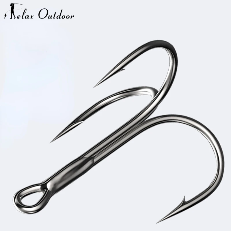 Huge Treble Hooks 4X Strong 1#-10/0# Fishhook Super Sharp Barbed Carbon Steel Anchor Tackle Round Bend Angle for Big Fish Hook