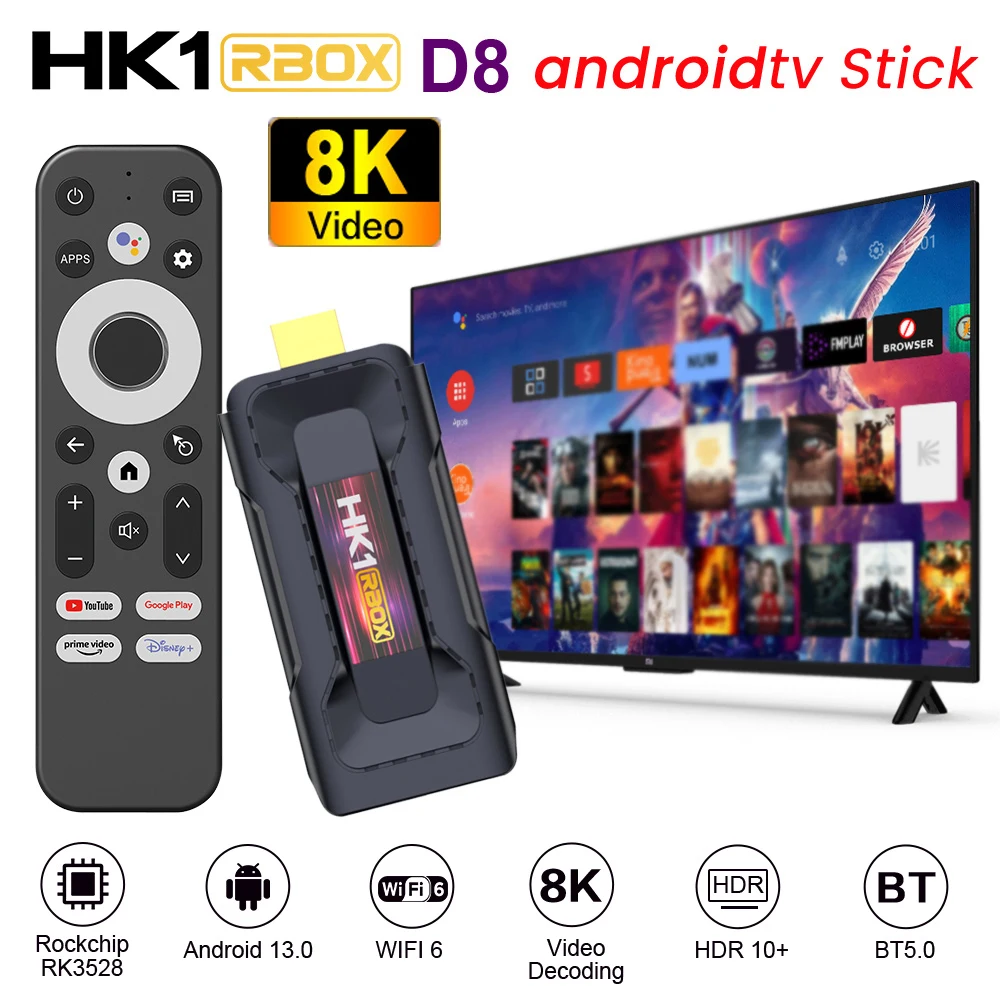 Velec TV Stick Android 13.0 RK3528 Quad Core 8K HDR10 Wifi6 BT5.0 2GB 4GB 16GB 32GB BT Voice Control Media Player Smart TV Box