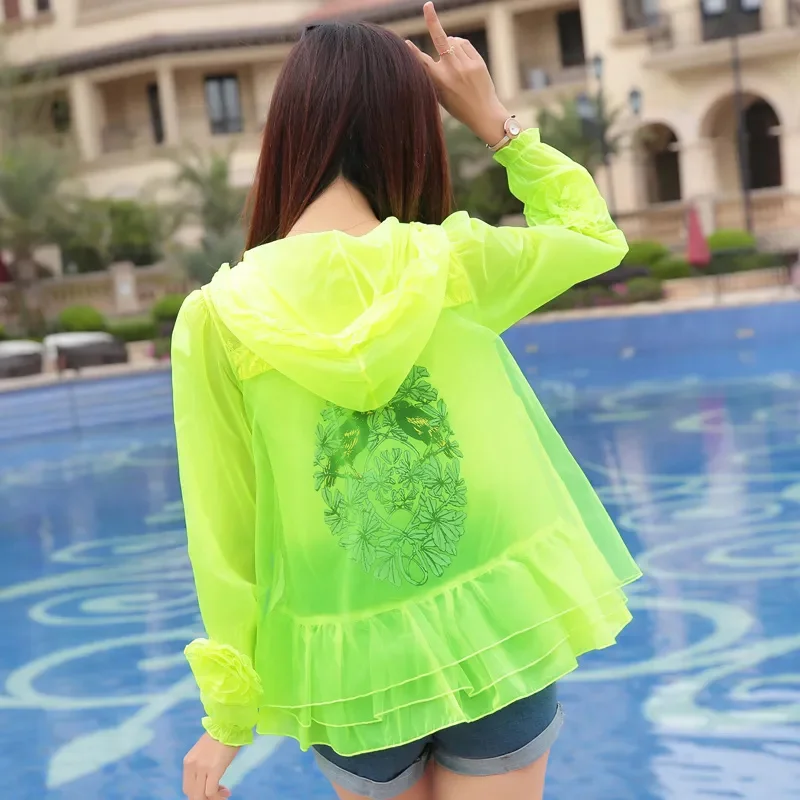 2026Sun Protection Clothing Jacket Female Summer New Outerwear Hooded Short Sunscreen Coat Women's Breathable Beach Overcoat Top