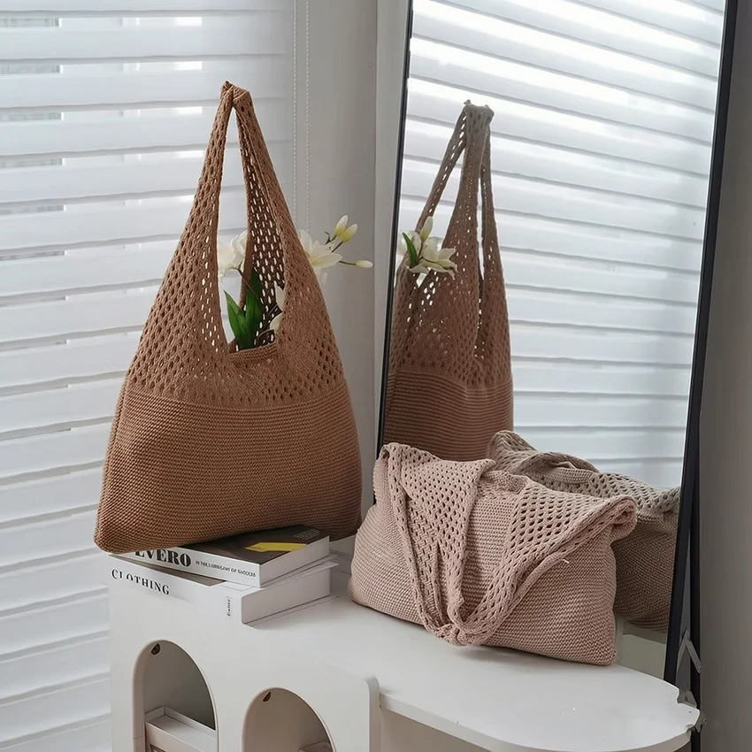 Sac fourre-tout tricoté grande capacité pour femme, sac à bandoulière en maille réutilisable pour la plage, l'été, le shopping ou les demoiselles d'honneur