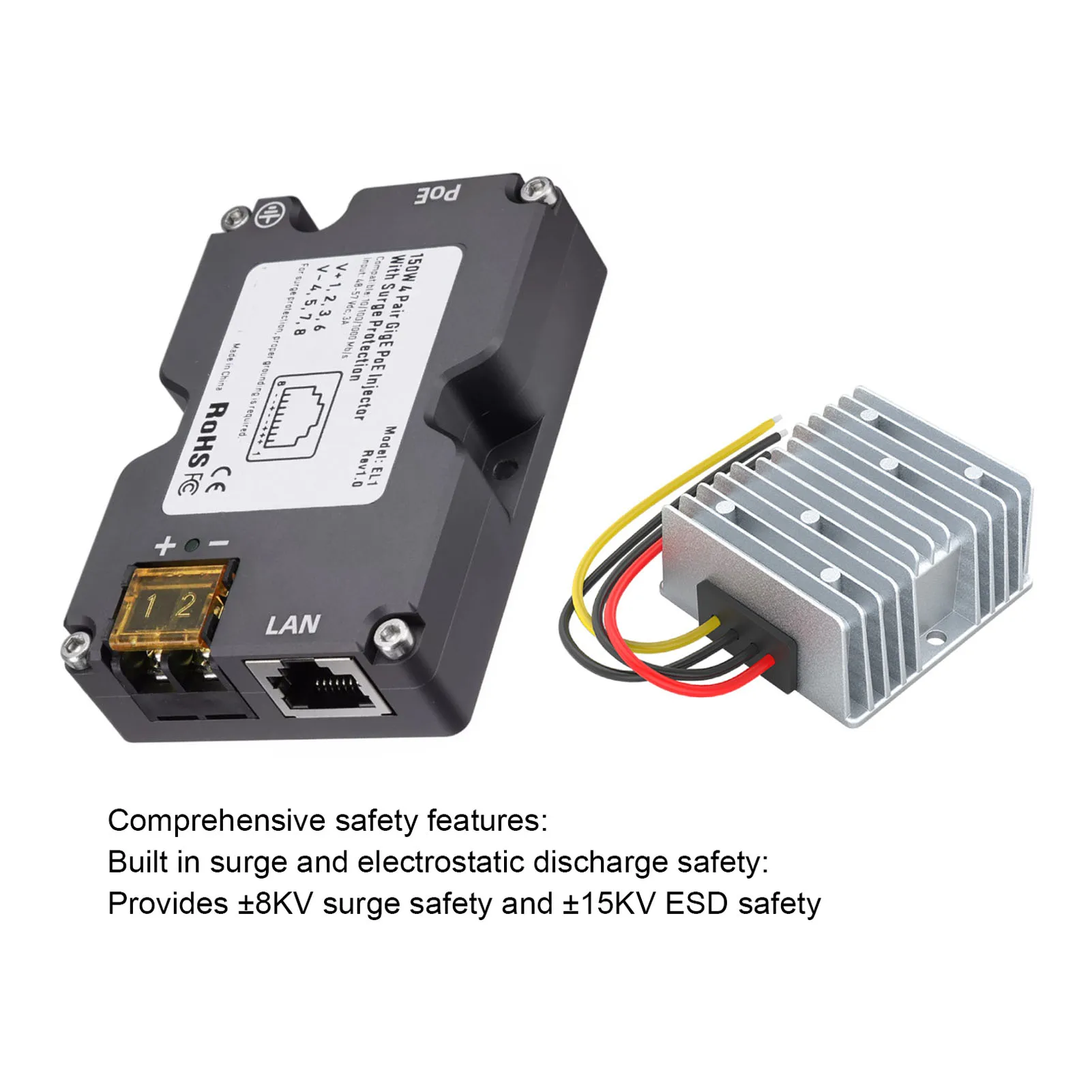 

Satellite PoE Injector 150W 48‑57V GigE PoE Injector with ABS ESD Safety Boost Converter 12V to 48V for Dish V2