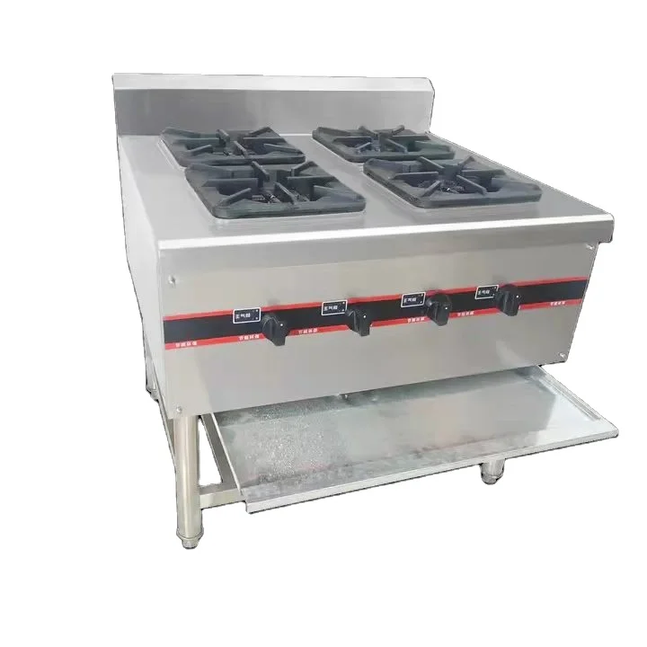 Commercial Kitchen Equipment  4 Burners Stainless Steel Gas Stove With an Under Shelf Factory Price