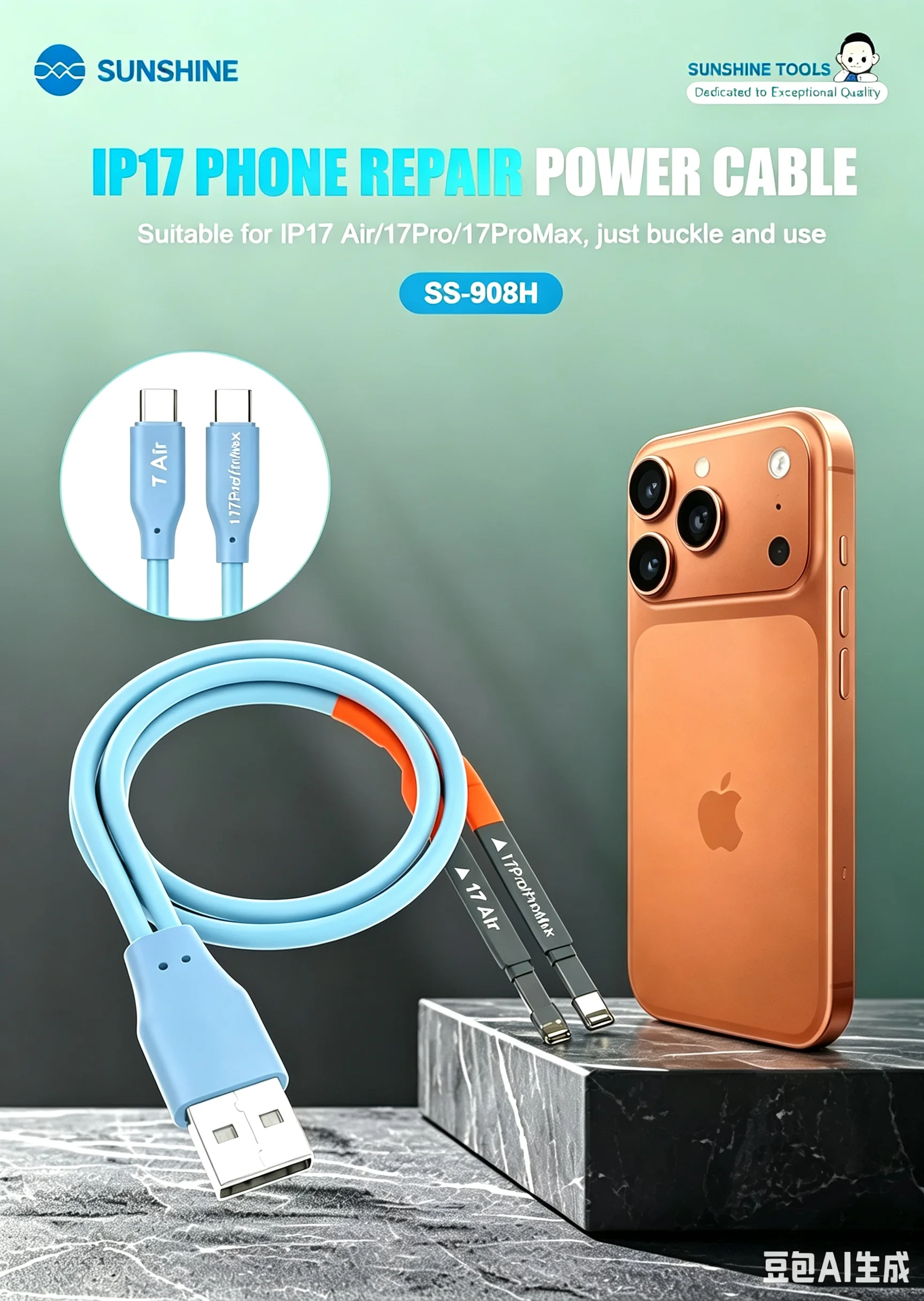 SUNSHINE  Power Boot Cable for iPhone 17 Series, Battery-Free Startup for 17Air/17P/17PM, with Identification & No Damage