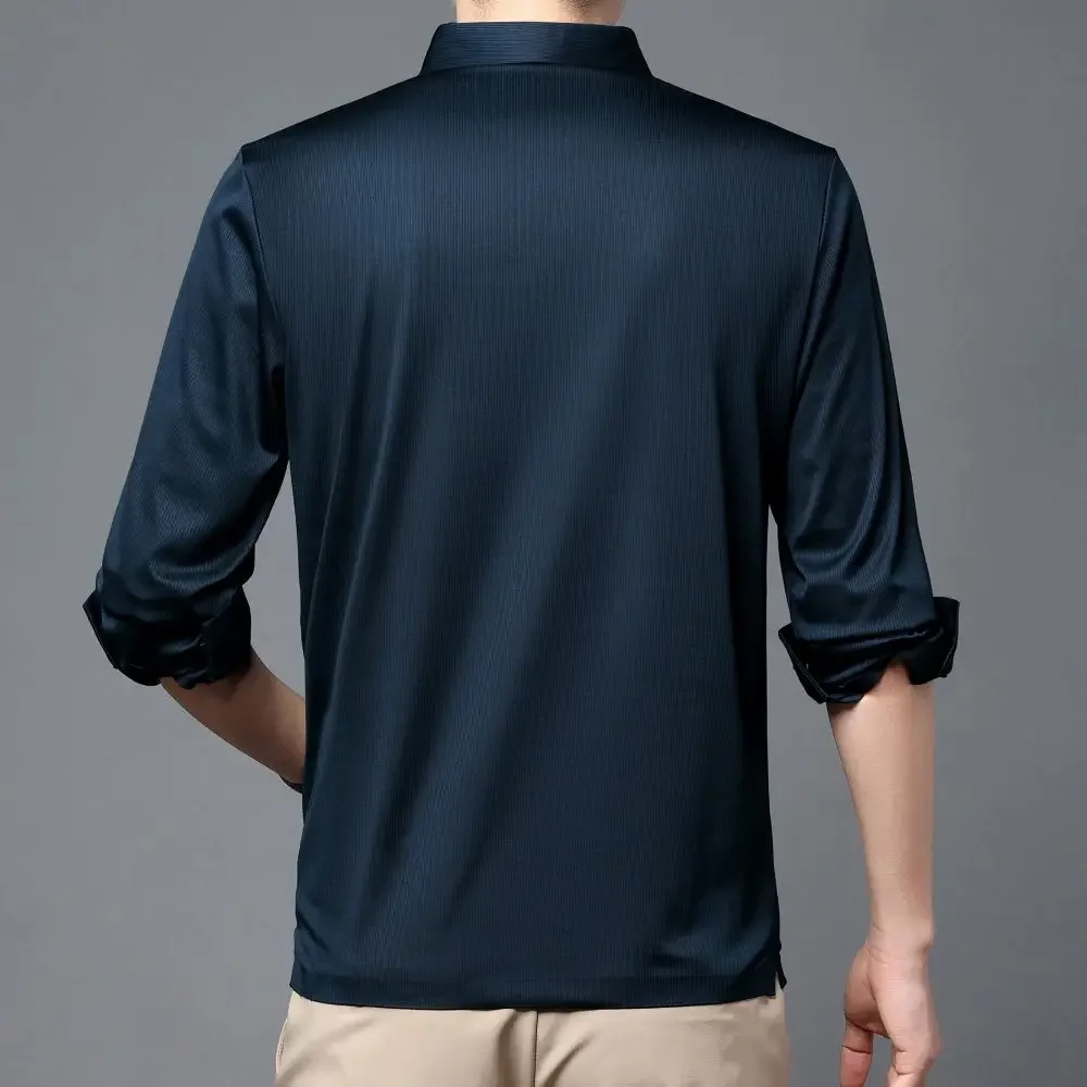 Solid Color Fashionable Skin Friendly Shirt No Ironing Wrinkle Resistant Long Sleeved Men's Business Leisure Top W5856