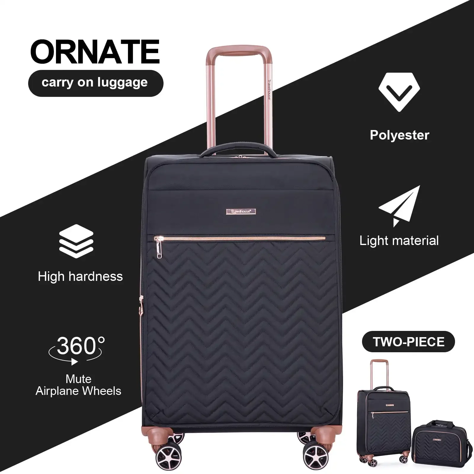 2 Piece Carry On Luggage Softside Lightweight Suitcase with Spinner Wheels