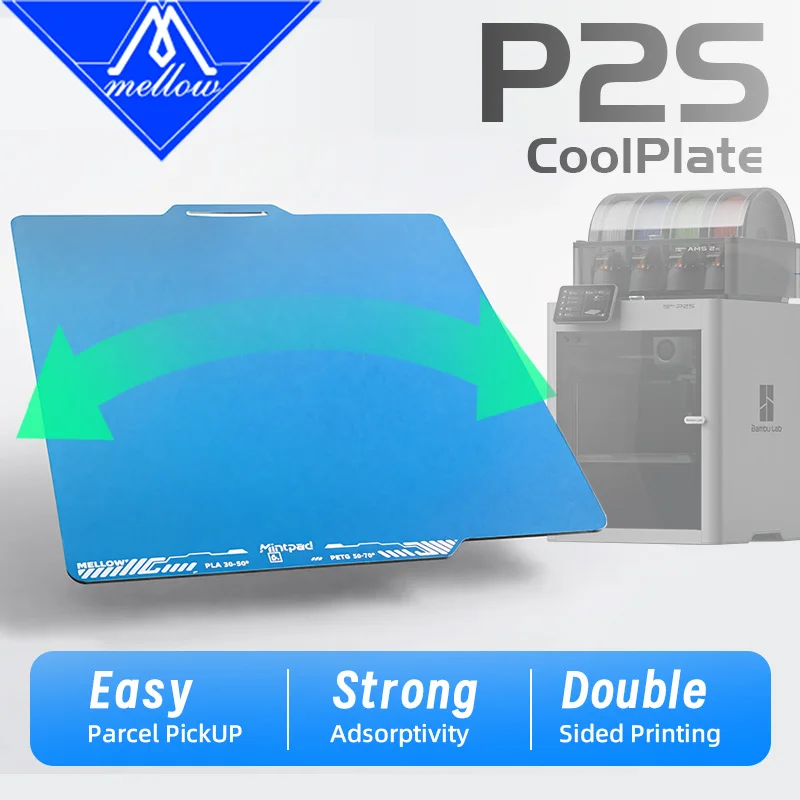 Mellow P2S MintPad Cool Plate – Doppelseitige, flexible Druckfläche für Bambu Lab P2S 3D-Drucker mit niedriger Temperatur, benötigt Block AR-Code