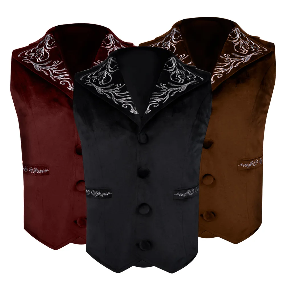 

Amazon Medieval Steampunk Korean Velvet Men's Vest COS Costume Halloween Costume Cool And Handsome