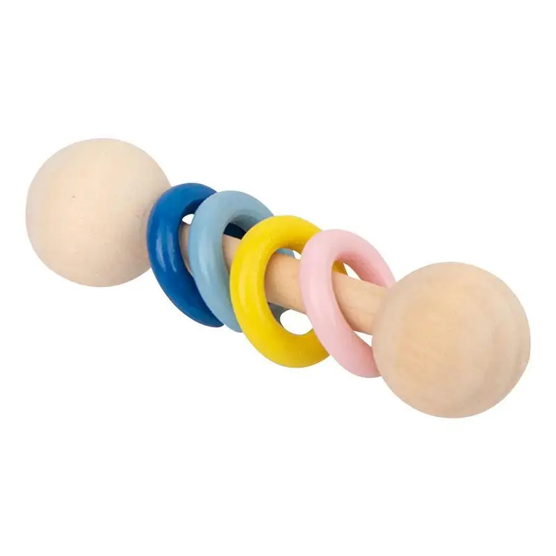 Wood Baby Rattle Teether Montessori Grasping Teething Toy Beech Wood Ring For Babies Infant Newborn Chew Toys Gifts