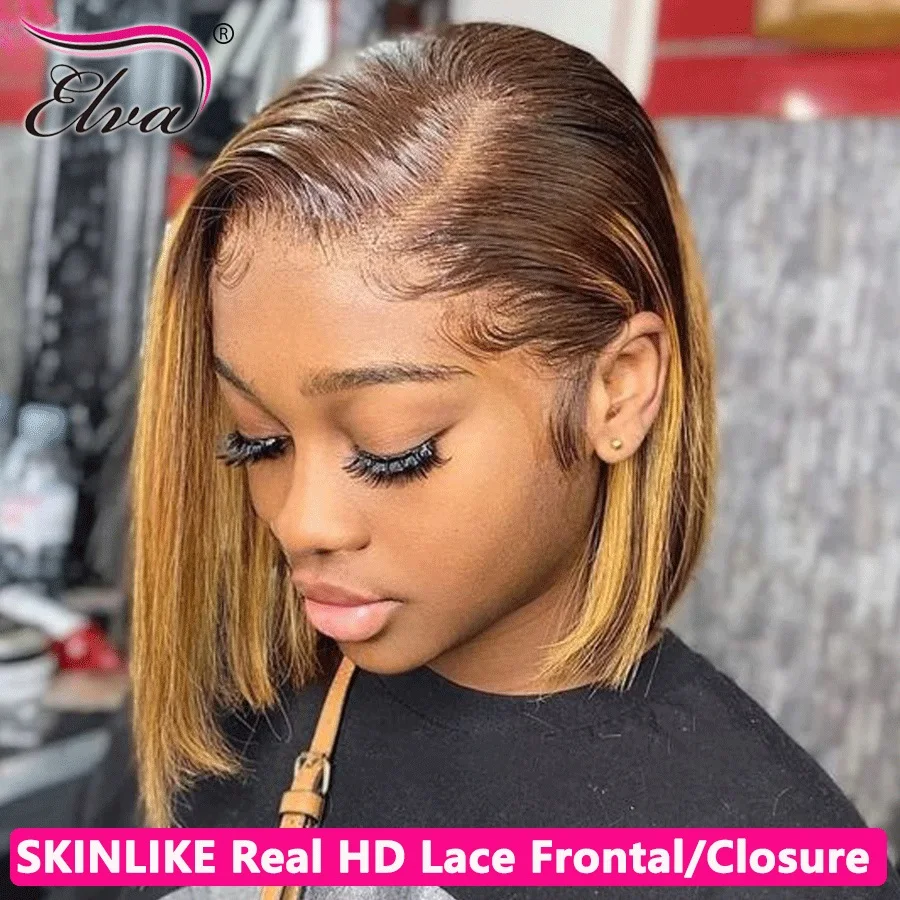 

#4/27 Highlight Wig Human Hair Bob Wig Short Bone Straight Bob Wig Lace Front Human Hair Wigs Piano Cheap Wig On Clearance Seal