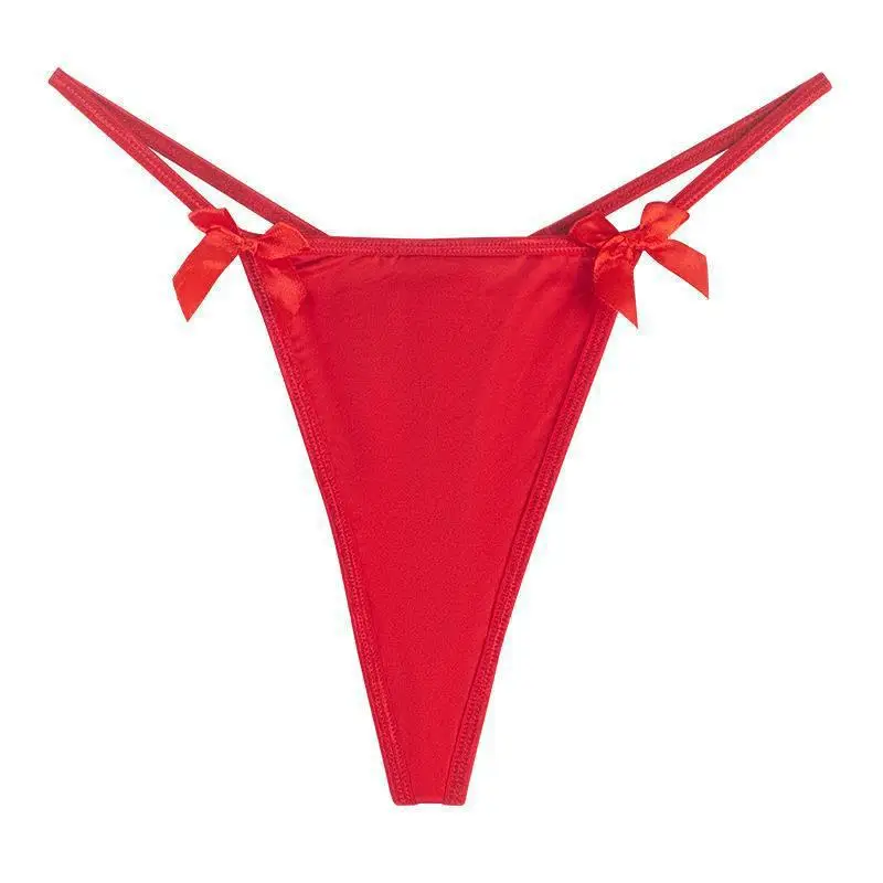 Women Sexy Solid Thong Low Waist Bowknot Thong With Metal Chain Temptation Panties Female G-String Breathable Lingerie