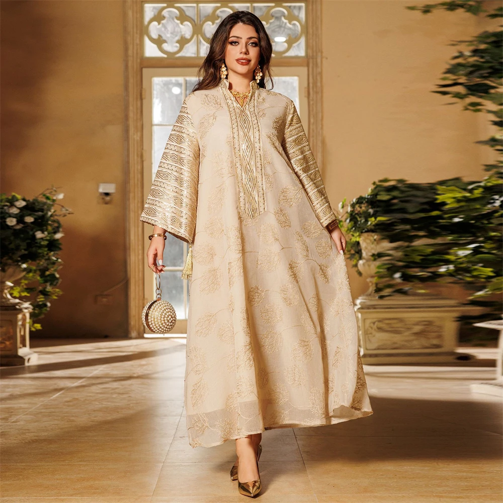 Eid mujeres musulmanas bata de fiesta Vestidos bordado borla Abayas Kaftan Islam Ramadán Marruecos Dubai Vestidos