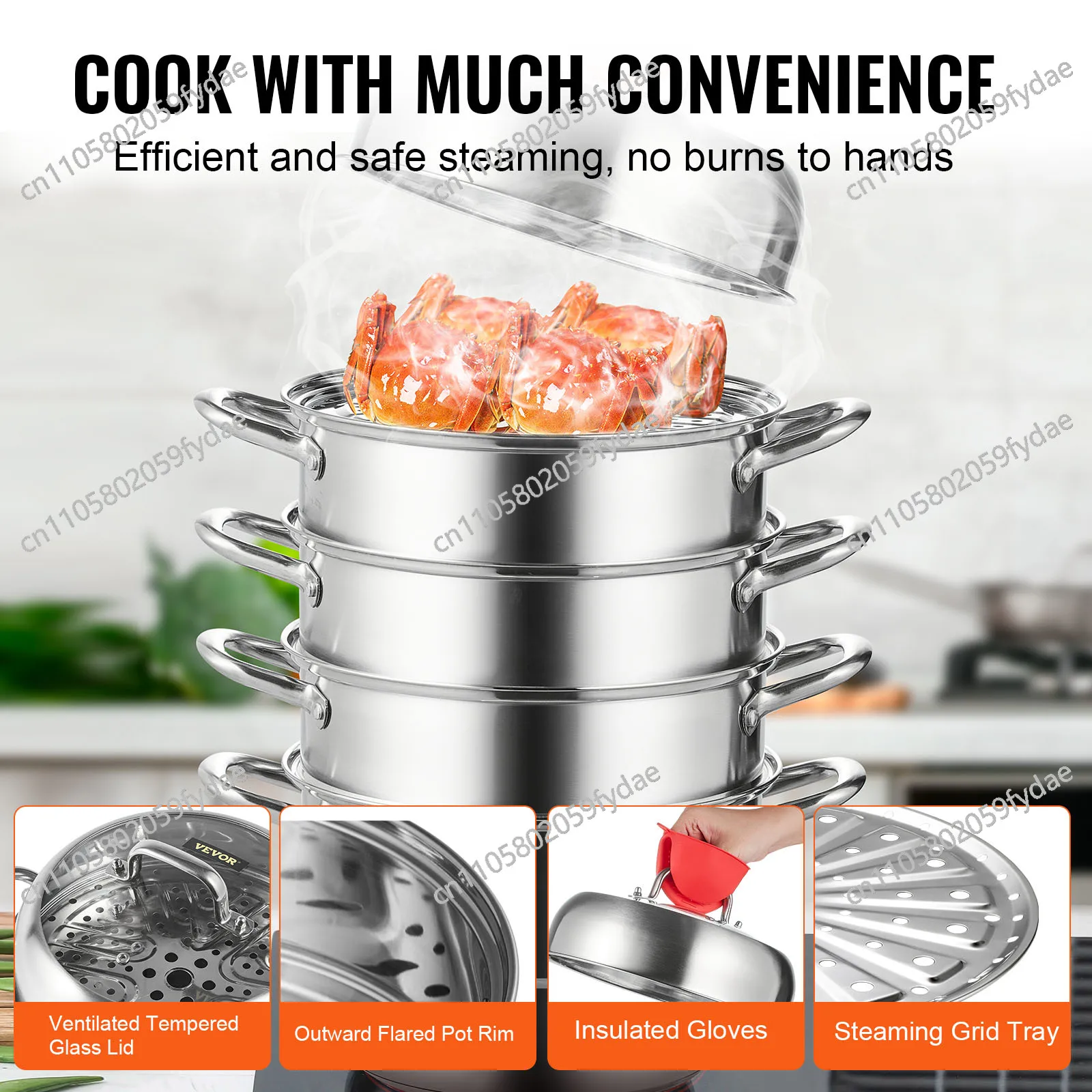 For 5 Layer Food Steamer 28-30cm Stainless Steel Stock Pot for Home Steaming Dumplings Vegetables Rice Cooking Steamed Dish