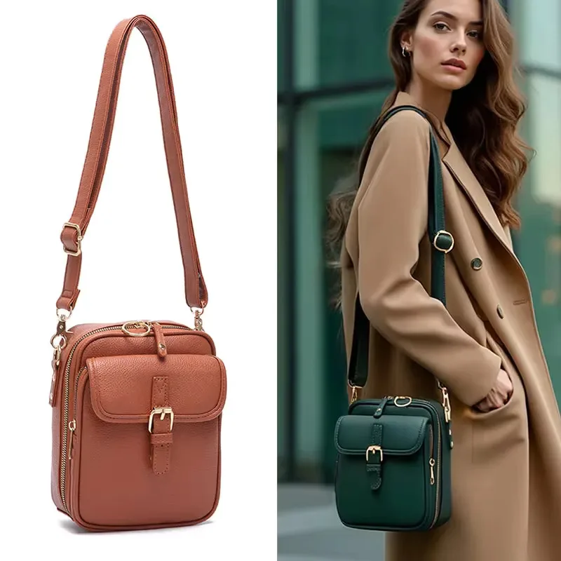 

Leather Crossbody Shoulder Women Handbag Versatile Anti-Theft Zipper Bags Mini Walle Purse Messengers Adjustable Strap Commuter