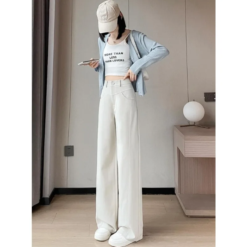 Women Banana Pants High Waist Show Plus Fleece Thick Loose Straight Leg Casual Pants Maillard Narrow Version of Wide Leg Pants