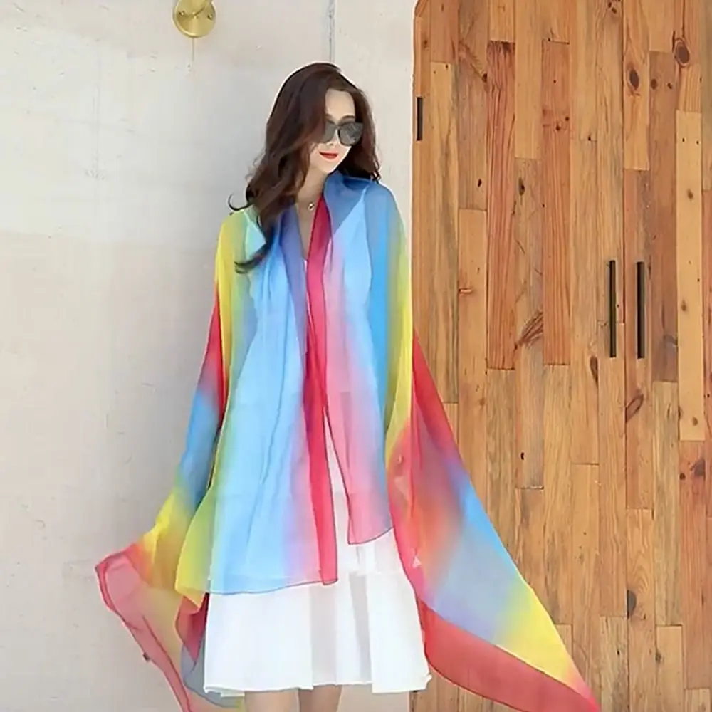 

Fashion 160*50cm Chiffon Scarf Sunscreen Butterfly Print Silk Scarf Washable Gradient Long Wrap Shawl for Women