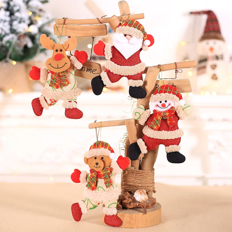 4 Pcs Christmas Plush Ornaments, Xmas Hanging Decoration Santa Clause Snowman Reindeer Bear Doll Christmas Tree Ornaments