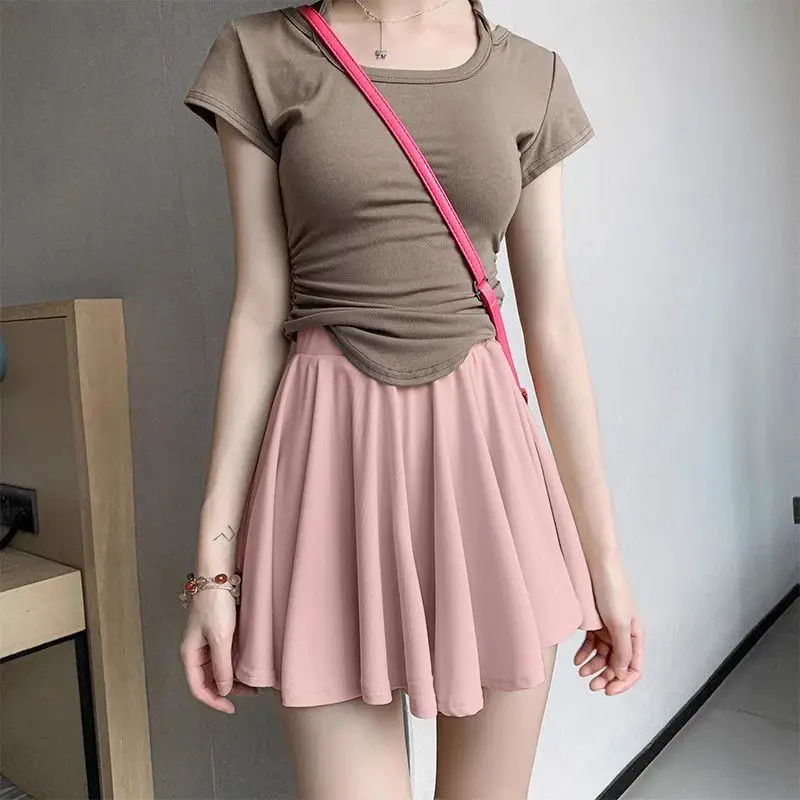 2024 Summer New Solid Ruffles High Waist Mini Skirt Women Casual Pleated Fluffy A-line Skirts Elegant Fashion Women Clothing