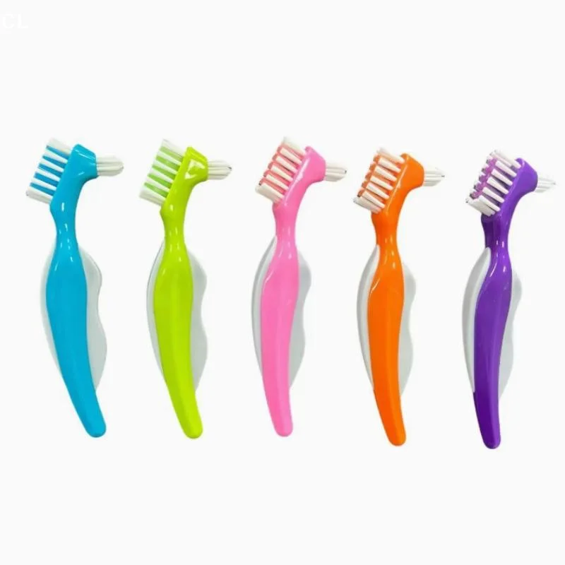 AttireTrove1Pcs Denture Brush Cleaning Toothbrushes Colorful Dual Heads Invisible Braces False Teeth Brushes Oral Care Tool