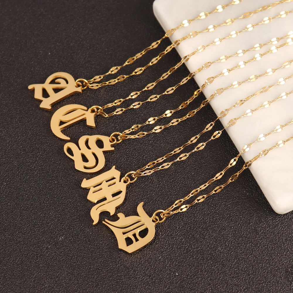 316L الفولاذ المقاوم للصدأ القوطية رسالة قلادة للنساء موضة الذهب A-Z الأولي قلادة بحرف سلسلة القلائد مجوهرات #1