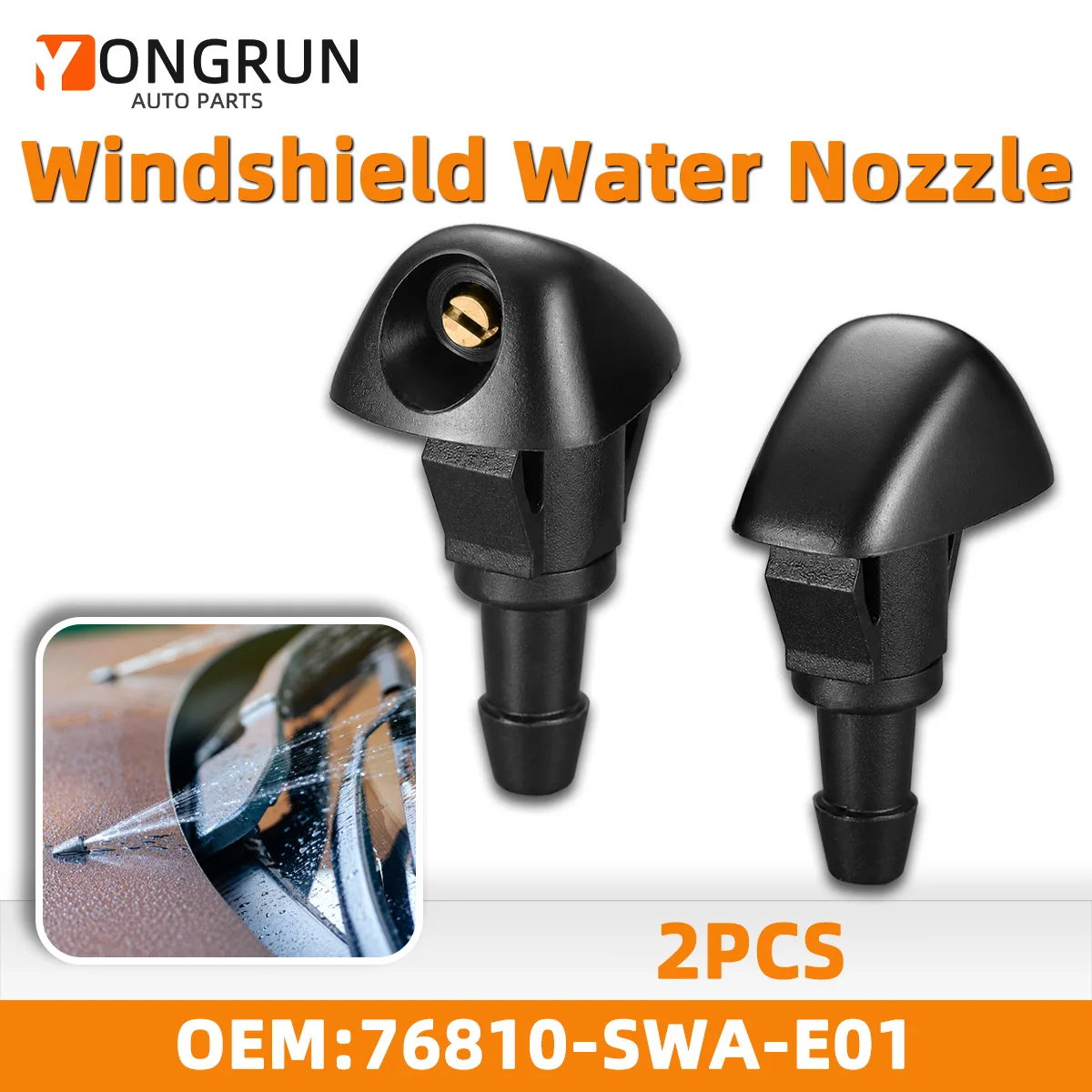 2 Stück Einloch-Windschutzscheiben-Waschdüse aus Messing, einstellbarer Sprühstrahl, passend für Honda Civic Jazz CR-V MK3 Accord Prelude, 76810-SEA-A01 – Detail 1