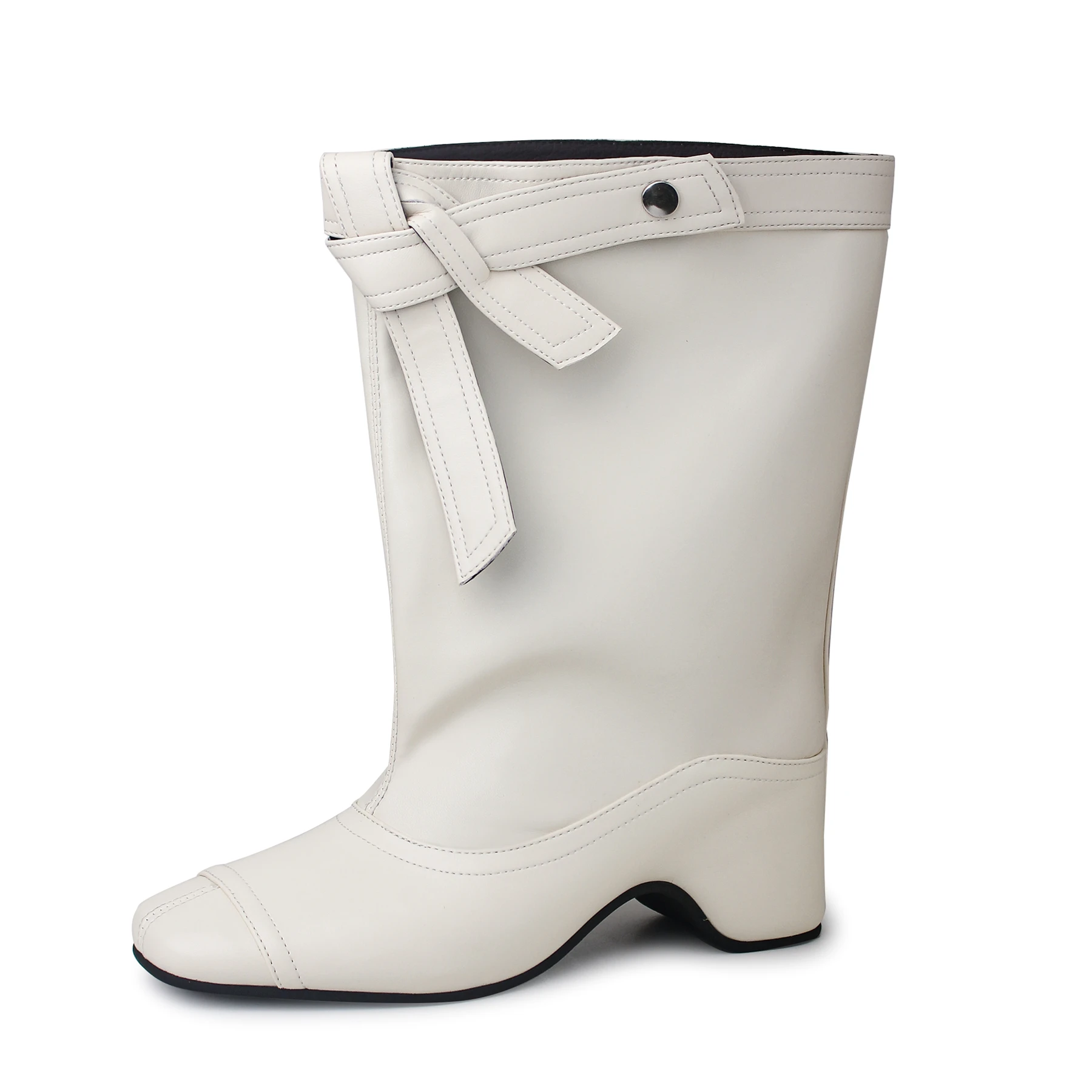 Fashion Cow Skin Round Toe Med Heels Modern Boots Warm Winter Shoes Dating Butterfly-knot Luxury Solid Concise Brand Ankle Boots