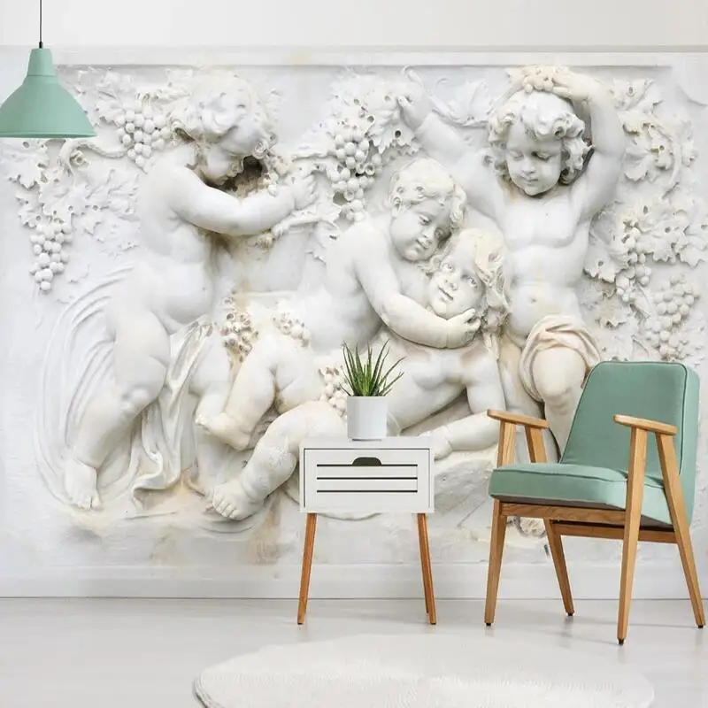 Custom Photo Wallpaper Living Room Bedroom Decor 3D Stereoscopic Relief Plaster European Style Small Angel Sculpture Large Mural