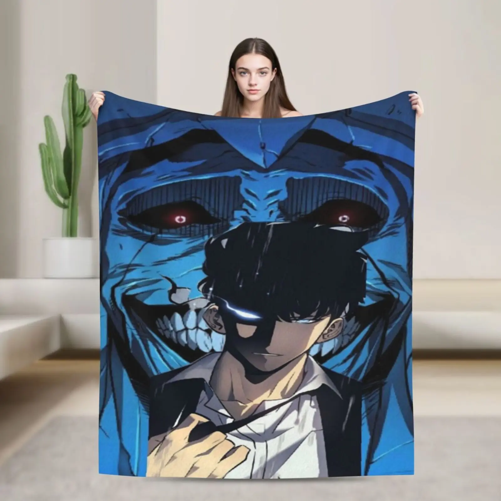 

Hot-Blood Leveling Anime Solo Soft Throw Blanket, Cool Cartoon Warm Flannel Blanket for Couch, Bedroom, Living Room, Home Decor