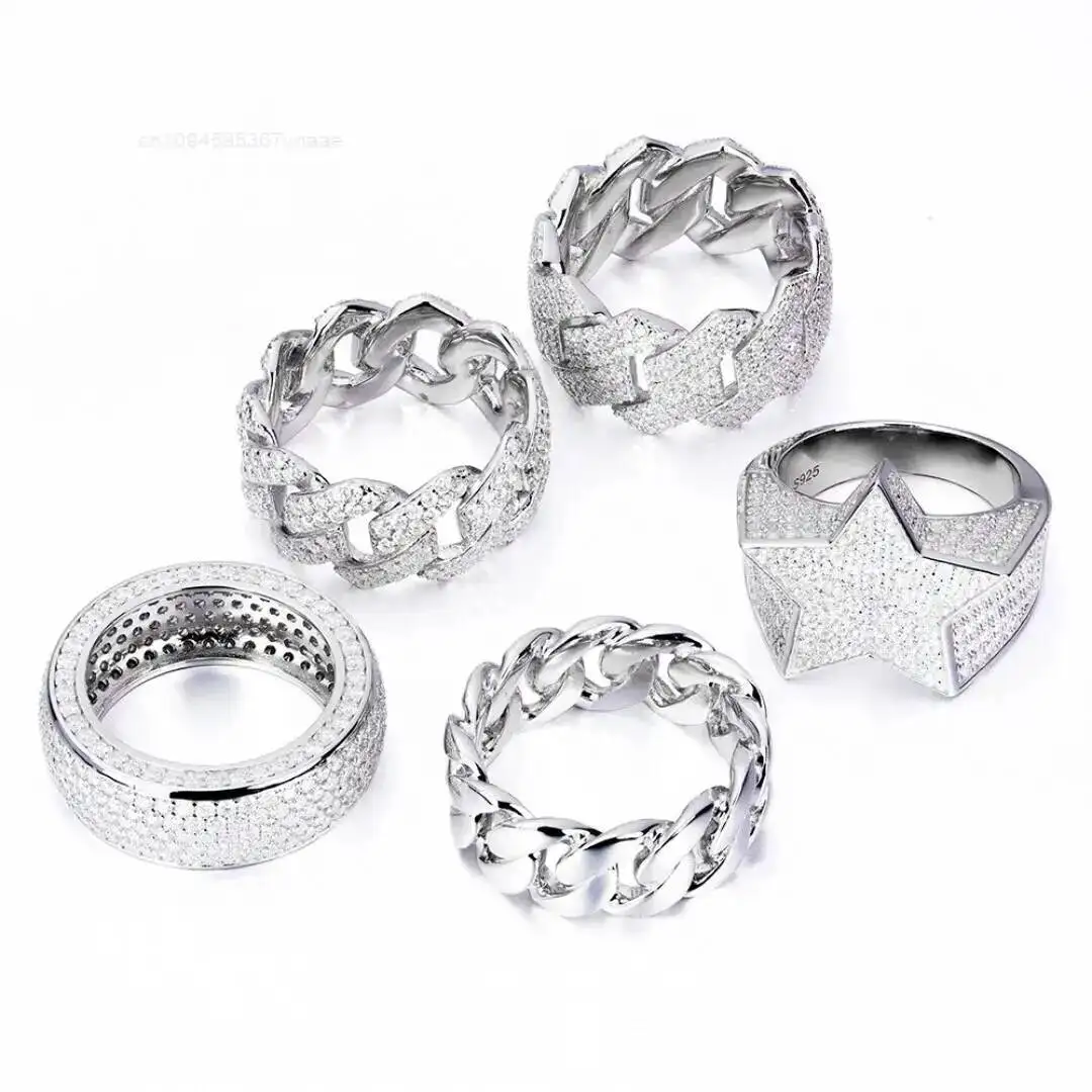 

Moissanite Cuban Ring 925 Silver DEF Classic Prong Setting Unisex Fashionable and Versatile the Best Present
