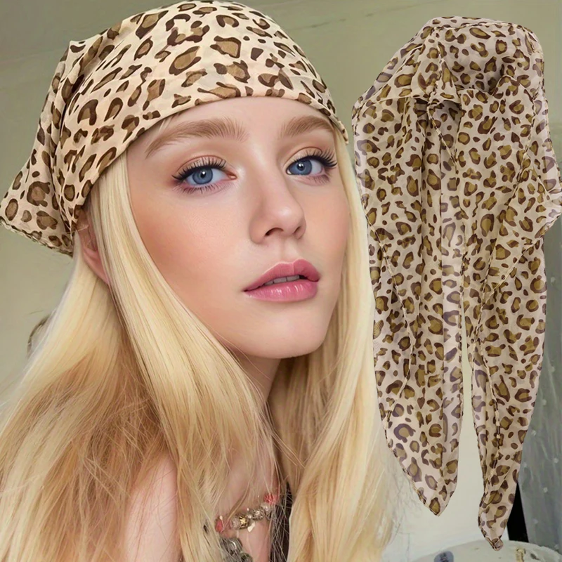 Pañuelo con estampado de leopardo Punk para mujer, cinta fina de satén, cinturón cuadrado, banda para la cabeza, pañuelo picante Y2K, accesorios para el cabello