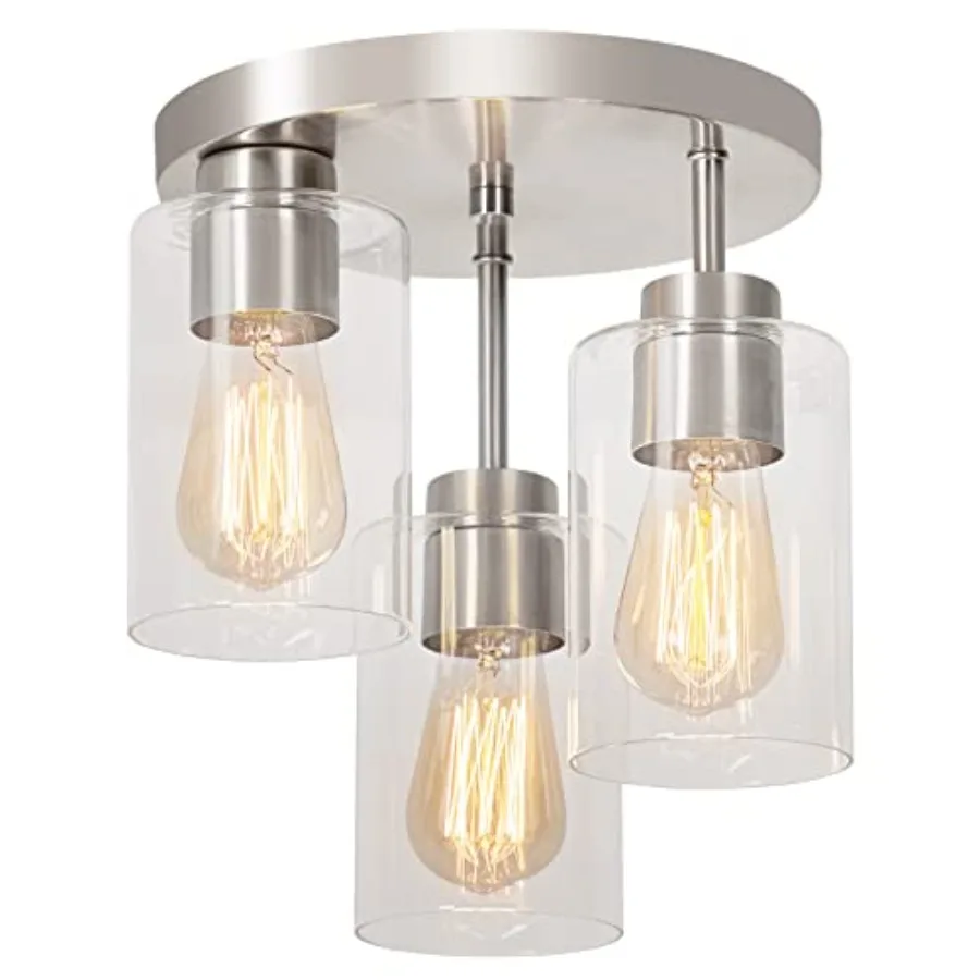 Semi Flush Mount Ceiling Light 3-Light Flush Mount Ceiling Light Fixtures with Clear Glass Shade, Modern Kitchen Ceiling Light