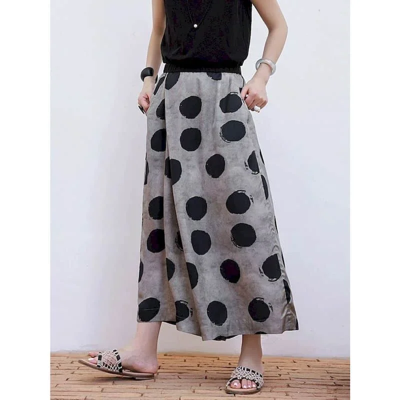 

Pop Dot Printing Pants For Women Loose Baggy Pants Vintage Summer New Korean Style Harajuku Elastic Waist Trousers Wide Leg Pant