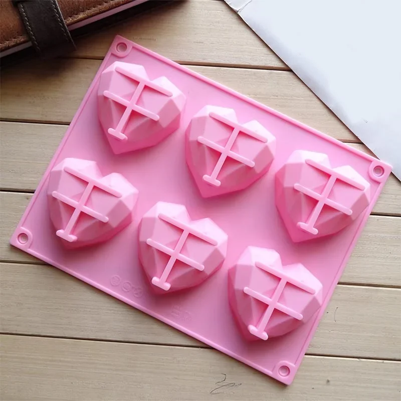 1 Pc 6 Cavity Heart Shaped Silicone Mould Cake Mousse Pastry Bakeware Tools Form For Soap Kitchen Gadgets