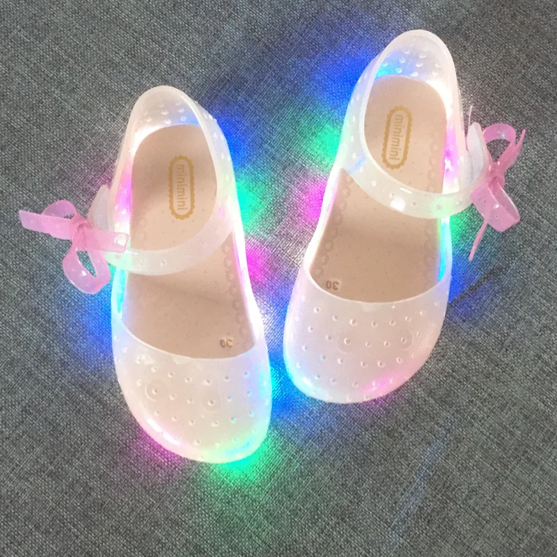 New LED light flashing bow buttress cool slippers fish head mouth head jelly girl fragrant princess sandals