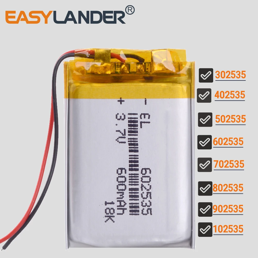 602535 3.7V 600mAh Rechargeable Li-Po Li-ion Polymer Battery  302535 402535 502535 702535 802535 902535 102535