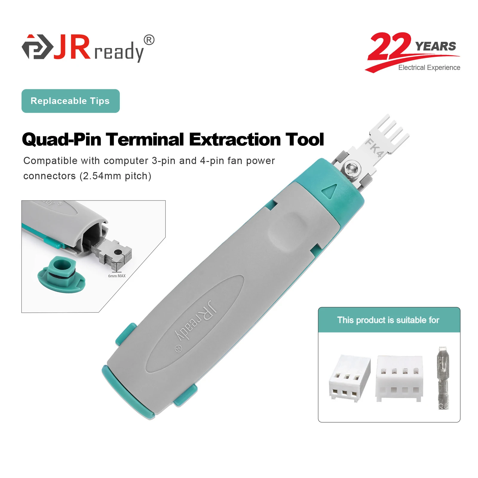 JRready JRconDRK-FK4 Quad-Pin Terminal Extraction Tool Geeignet für 3-polige/4-polige PC-Lüfter-Stromanschlüsse (2,54 mm Rastermaß)