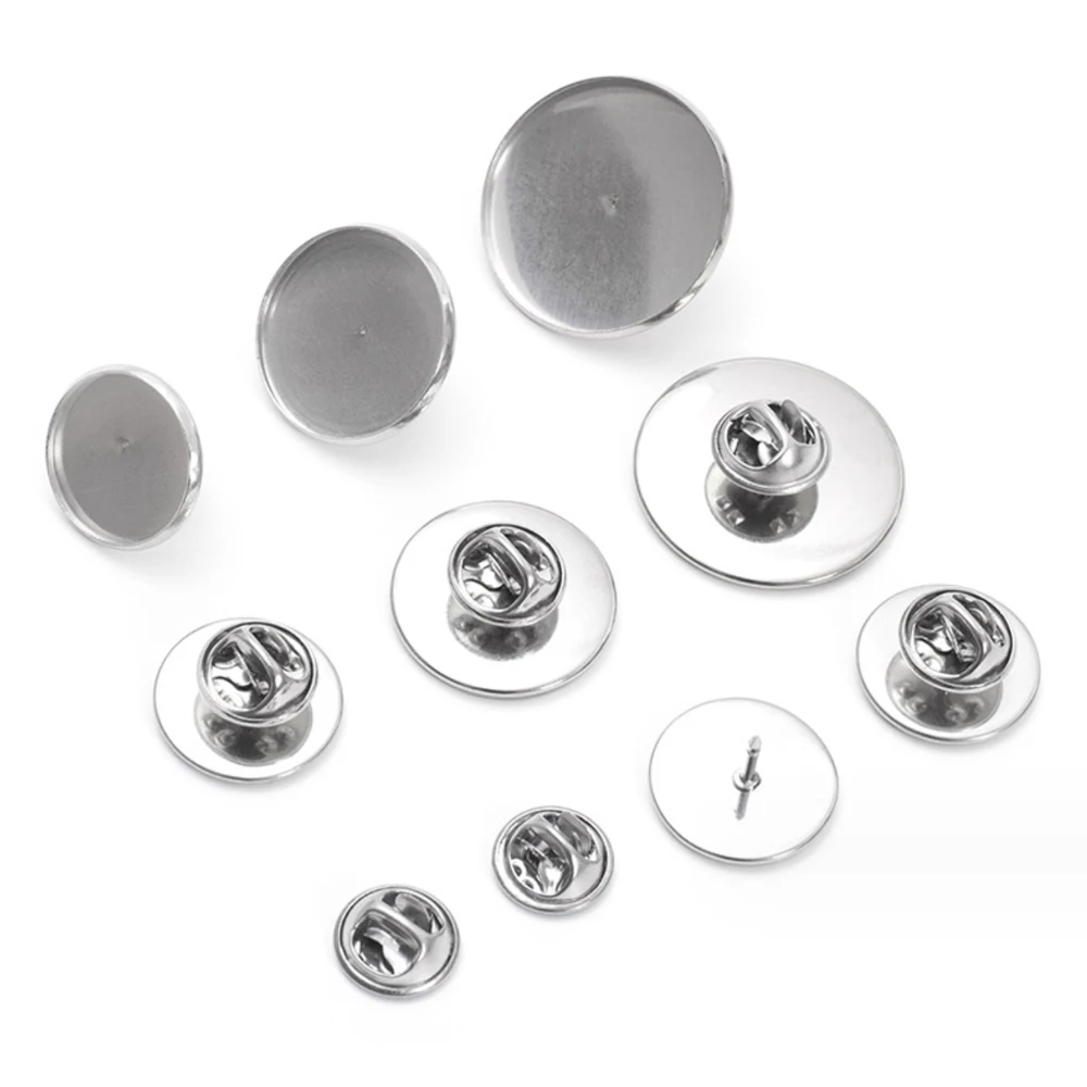 10 Stück Edelstahl-Anstecknadel-Rückseiten mit blanken Cabochon-Basisen, Schmetterlingsverschluss, Anstecknadeln, Schmuckherstellungszubehör