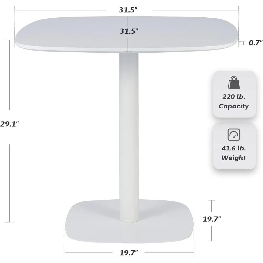 Mesa de jantar quadrada moderna para 2 e 4 pessoas, mesa de jantar pequena com pedestal de 32 polegadas, estilo meados do século com capacidade de 220 lb