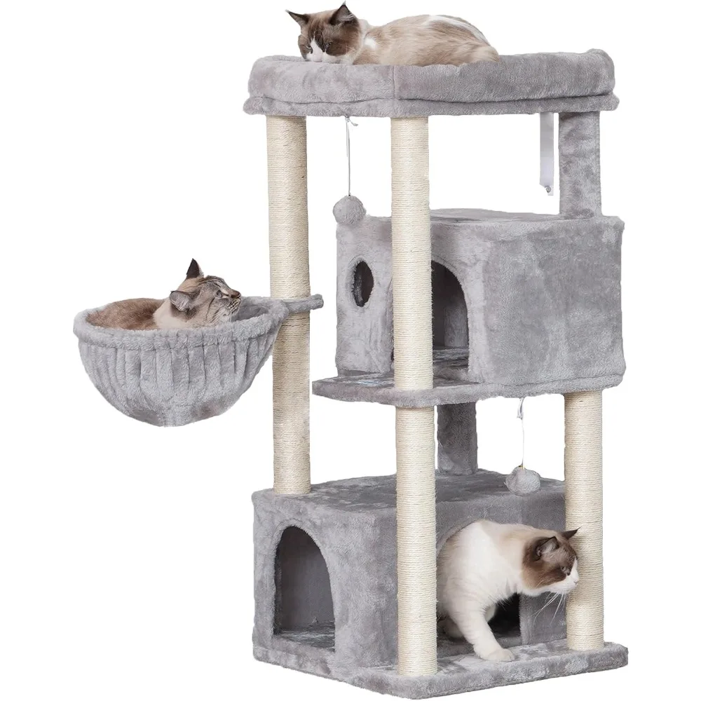 

Cat Tree,Multi-Level Cat Condo for Large Cat Tower Furniture with Sisal-Covered Scratching Posts, 2 Plush Condos