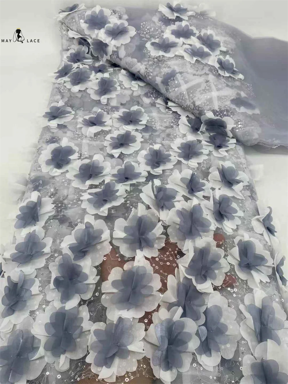 

Fashion French Mesh 3D Flowers Embroidery Groom Lace Fabric with Sequins African Nigerian Fabric for Wedding Dress Women Sewing