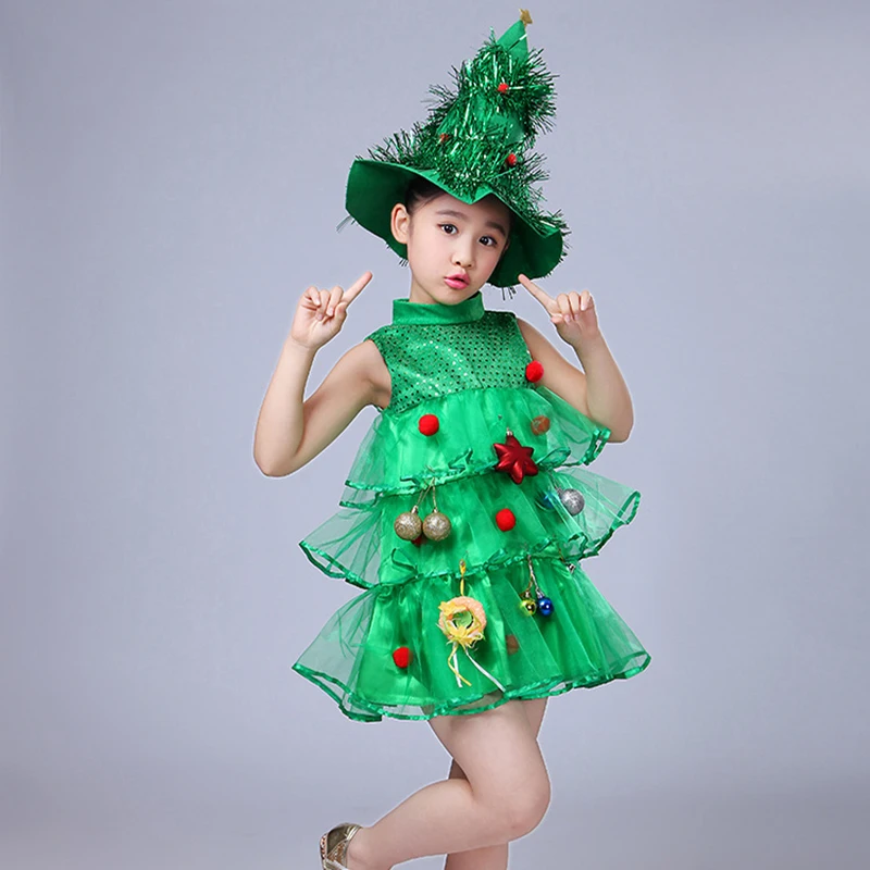 

Kids Baby Girls Christmas Tree Costume Fancy Dress Set Green Elf Outfits Xmas Cosplay Tree Costume Carnival Festival Santa Dress