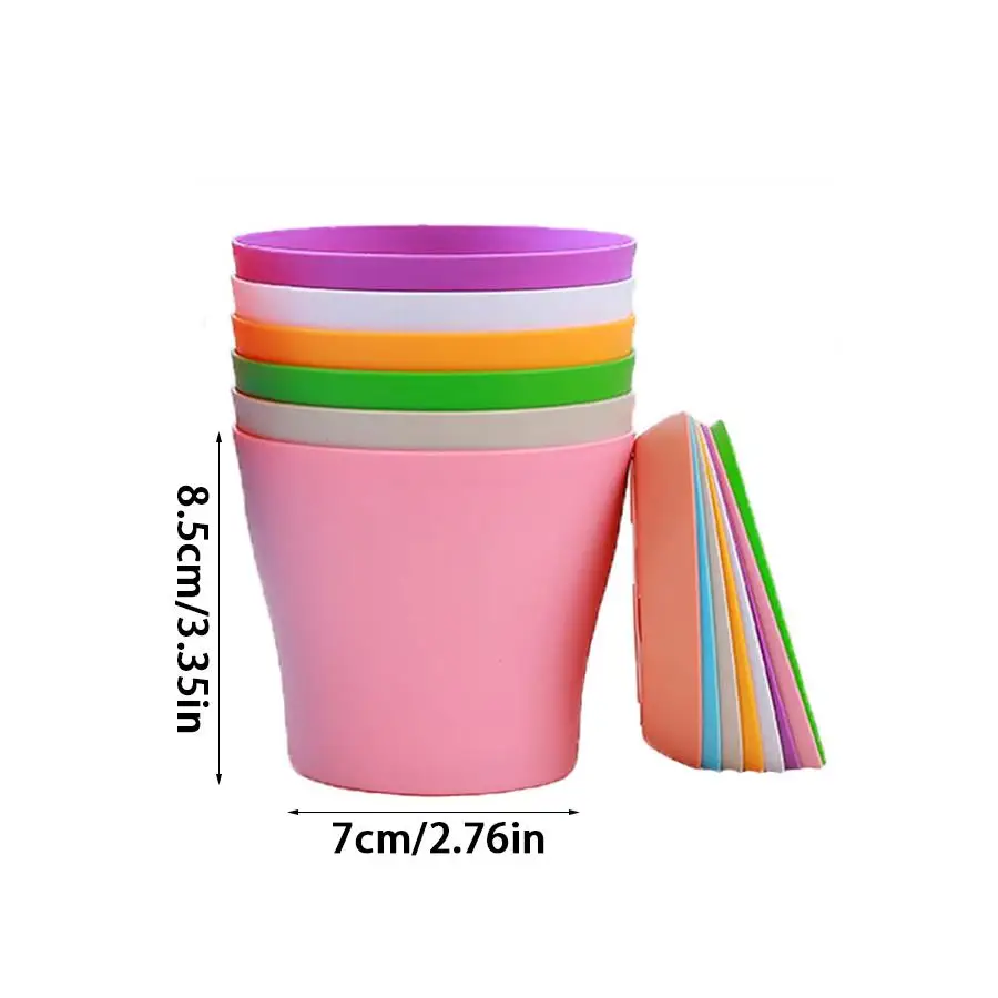 5/10pcs Plastic Plant Pots with Matching Tray, Portable Container Vases for Succulent, Herb, Seedling, Home Windowsill Decor XJM