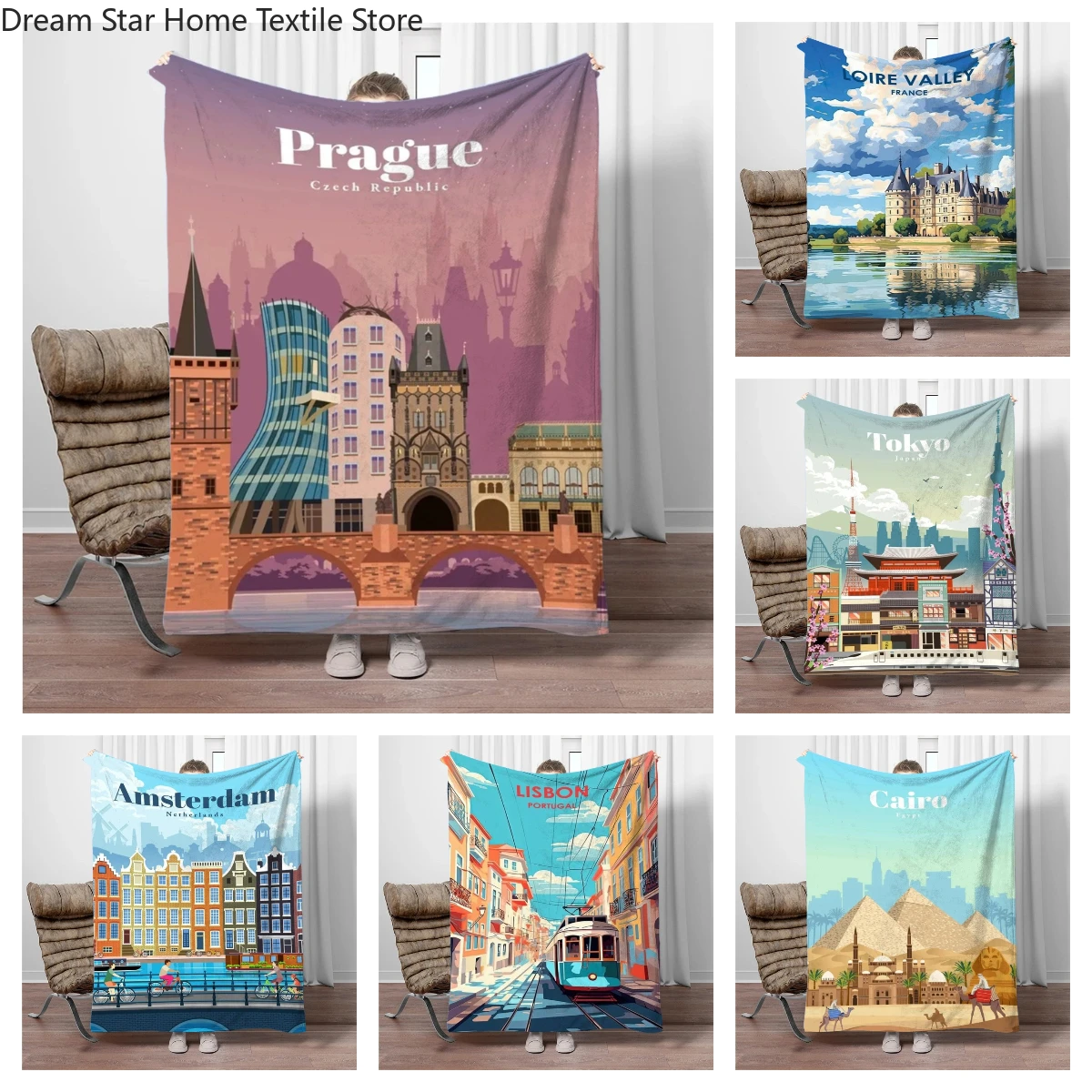 City Scenery Flannel Blanket Children Warm Soft Blanket for Sofa Bed Office Cover Blanket Suitable for Birthday Souvenir Gifts