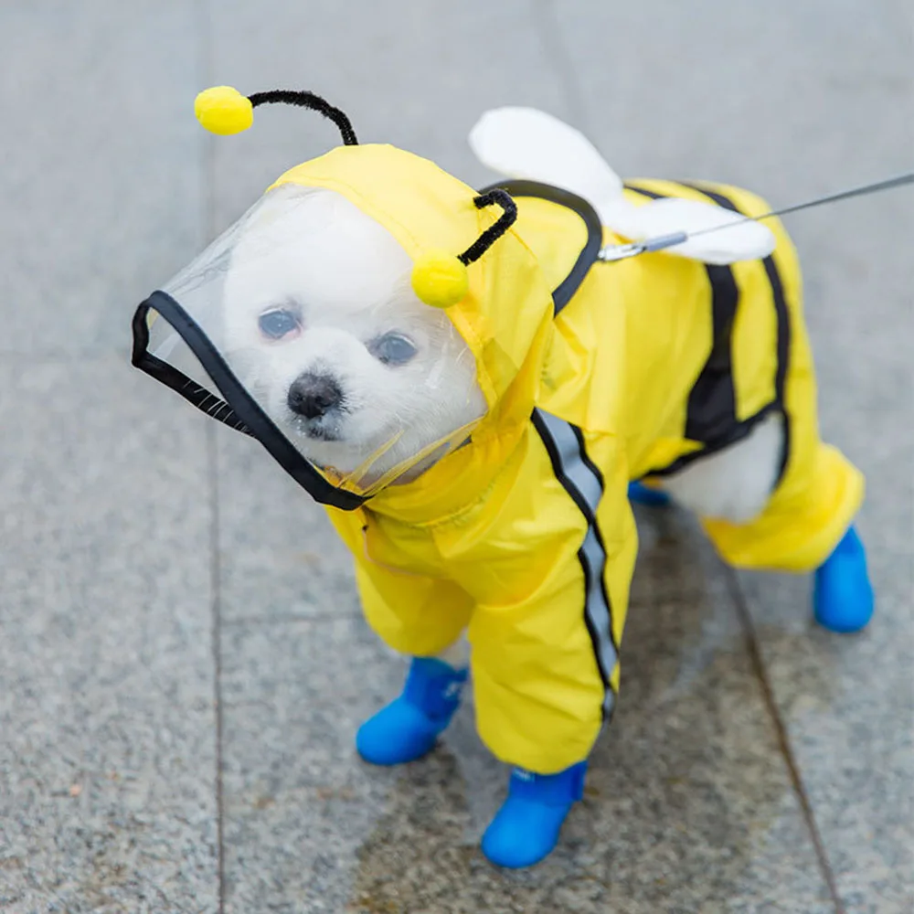 

Waterproof Puppy Dog Raincoats Rain Jacket with Hood for Small Medium Dogs Poncho with Reflective Strap Honey Bee Bear Dinosaur