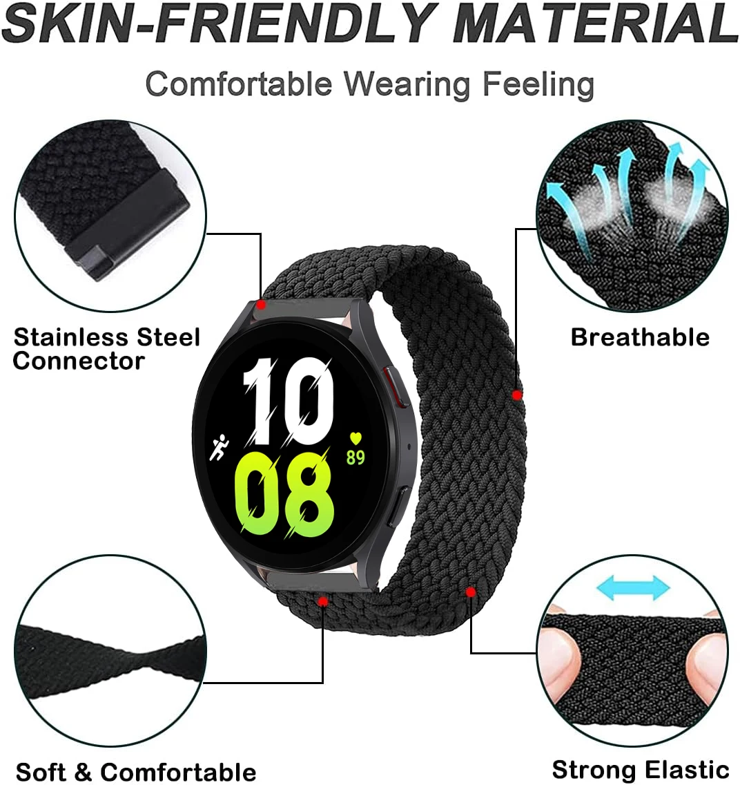 Braided solo loop Strap for Samsung galaxy watch 6 44mm 40mm Nylon Wristband Bracelet Watchband Galaxy watch 6 classic 43mm 47mm